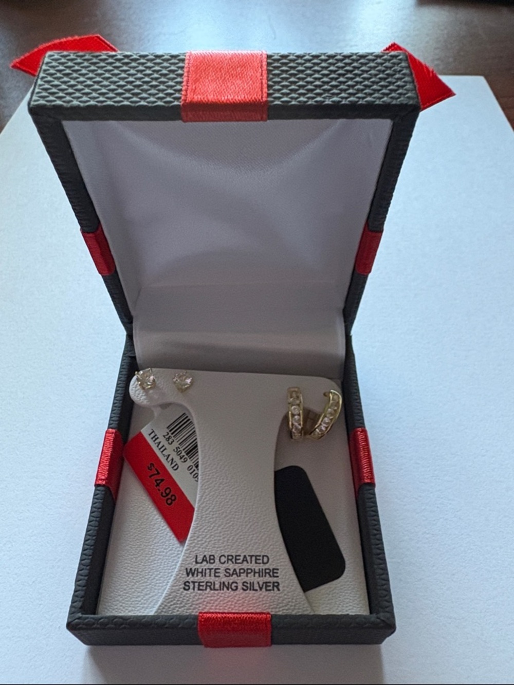 Sterling Silver White Sapphire Hoop and Stud Earring Set - White — NWT